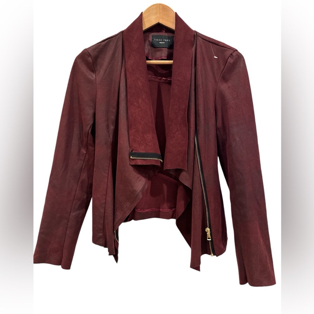 LOVE TREE BURGUNDY/MAROON RED FAUX SUEDE LIGHT JACKET
